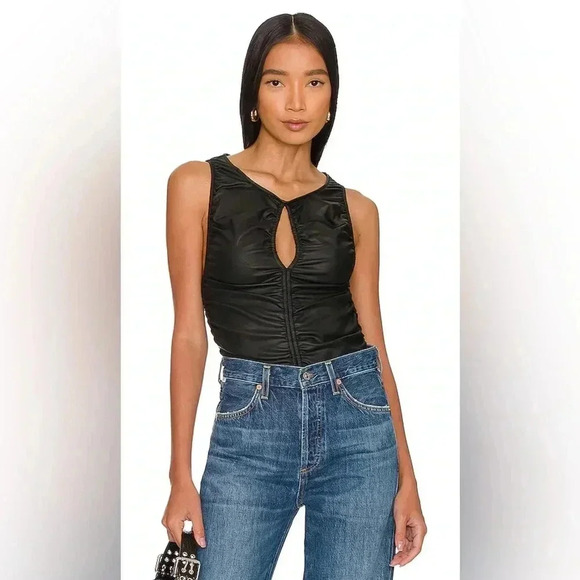 Free People Ride Along Ruched Crop Tank in Black Size Small - Picture 5 of 11